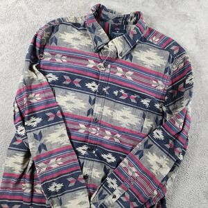 American Eagle Classic Fit Southwestern Aztec Flannel Shirt Mens XL Navy Red